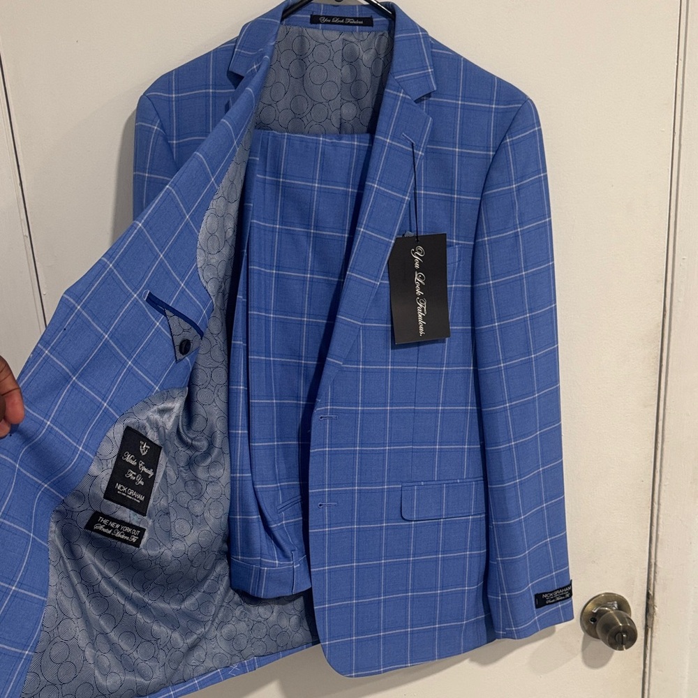 Stylish Blue Plaid Men's Blazer